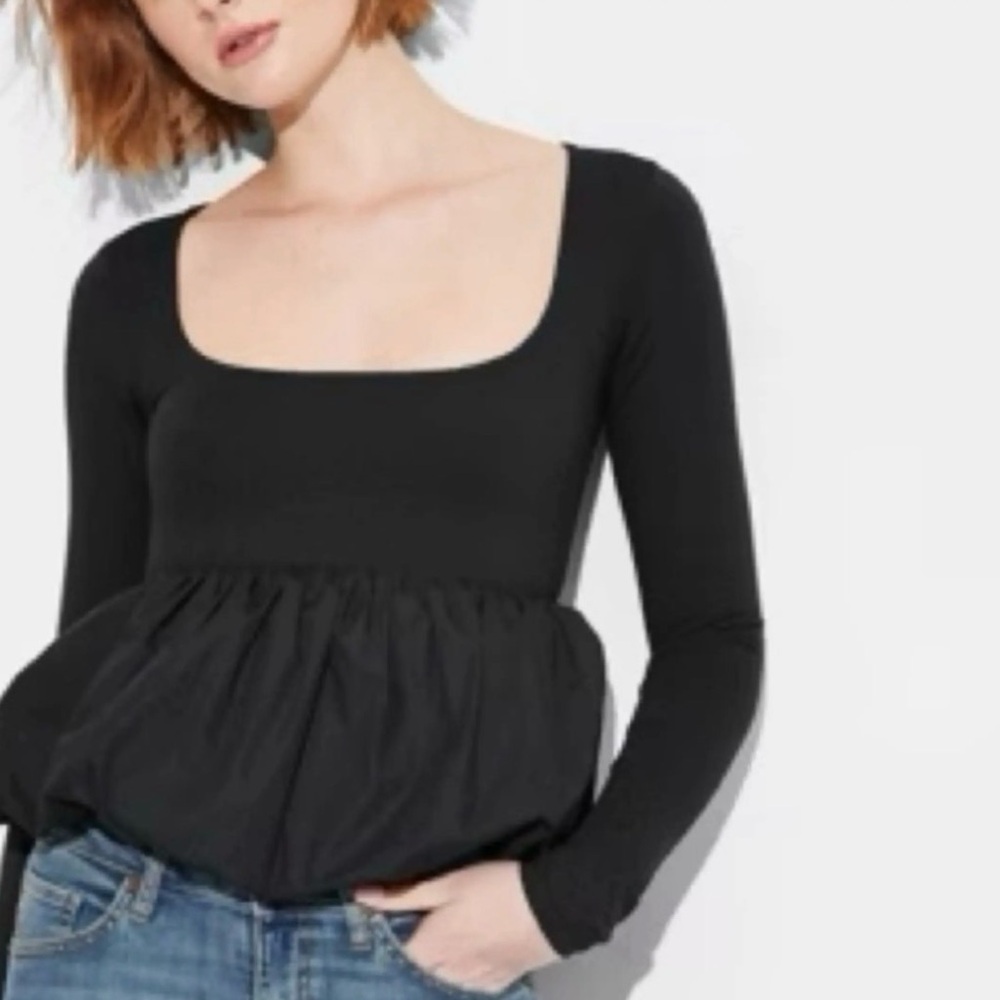 Wild Fable Black Square Neck Blouse